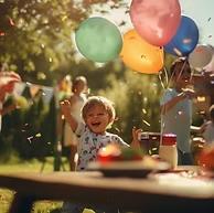 Child celebrating with balloons